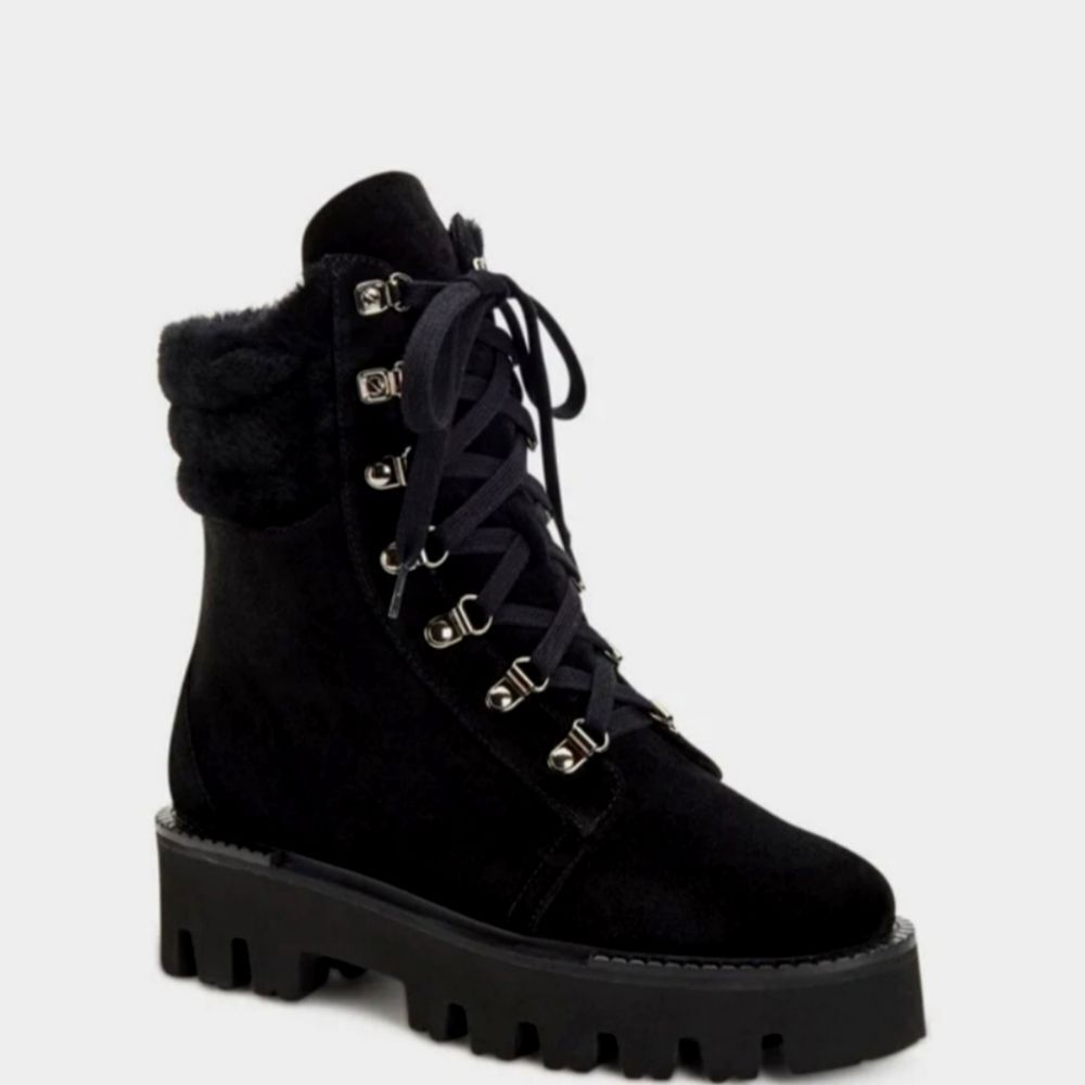 Aquatalia Alyssa Water Resistant Genuine Shearling Boot- Midnight Brown/Black
